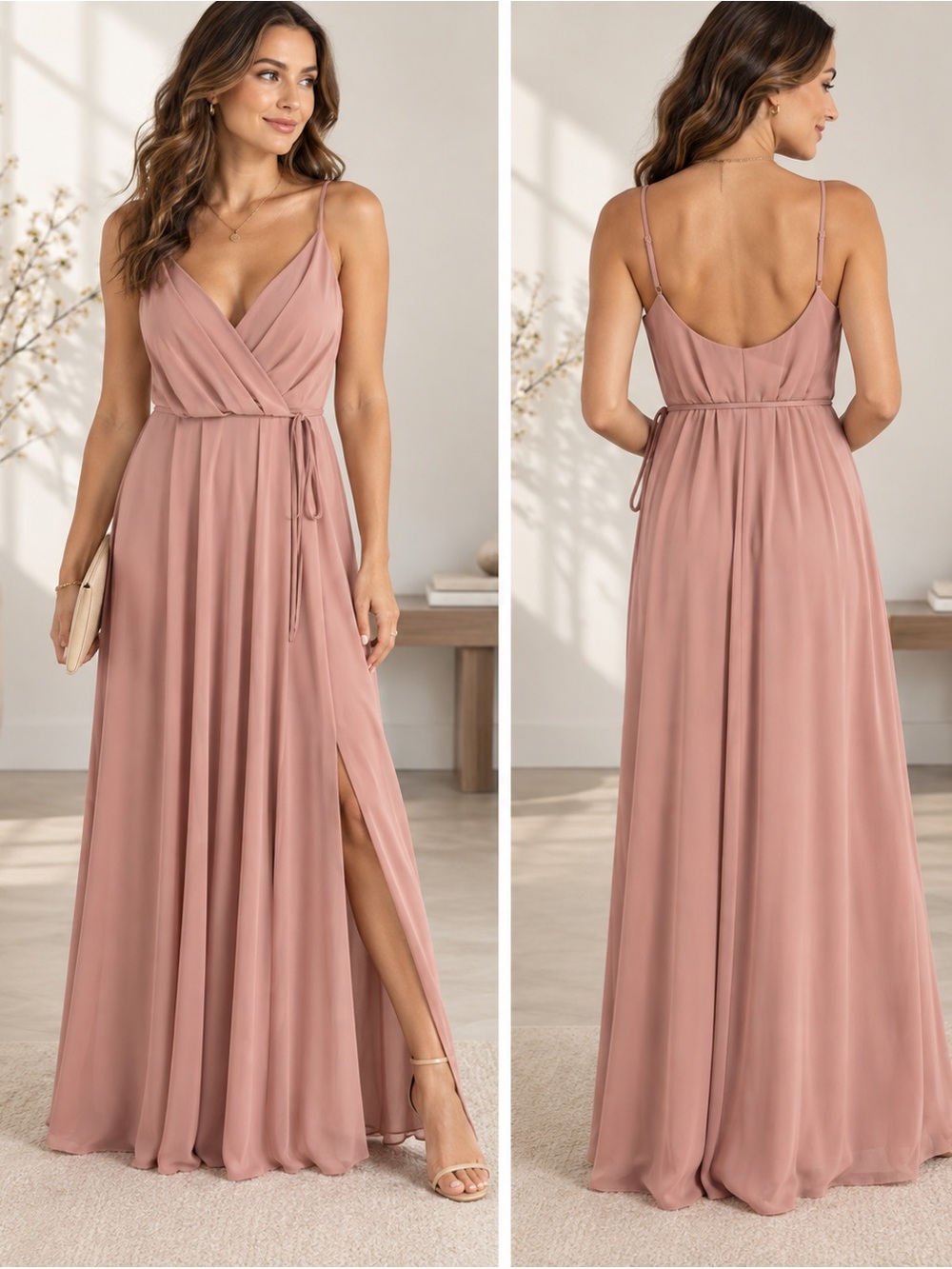 David's Bridal DB Studio F19755 Ballet Pink Wrap Bridesmaid Maxi Dress Size 20